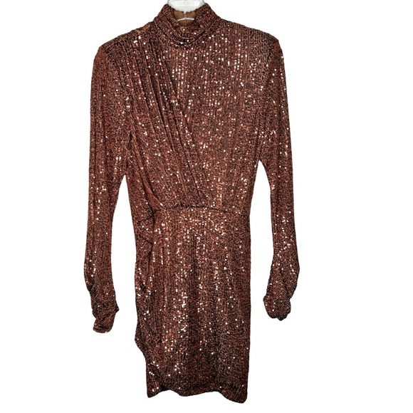 Ronny Kobo | Jane Sequined Knit Mockneck Mini Dress in Brown - Size M - Picture 4 of 11